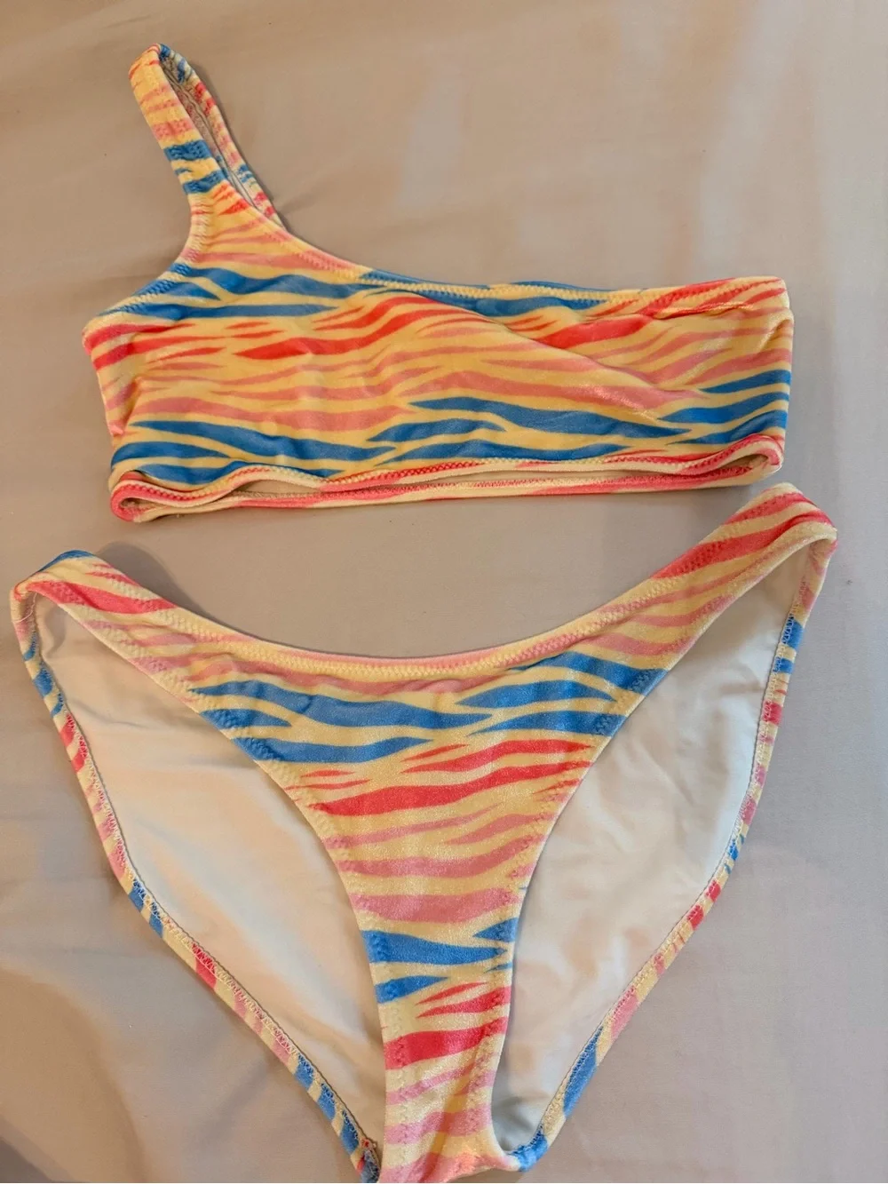 triangl swimwear Yellow Pink Blue Zebra-Stripe One-Shoulder Bikini